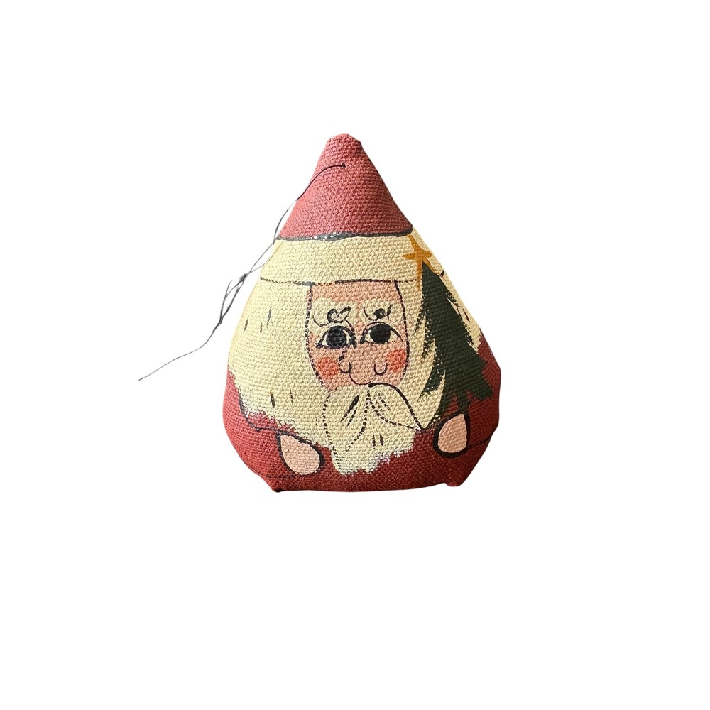 Handmade Primitive Santa Christmas Ornament Folk Art Fabric Bowl Filler Tuck